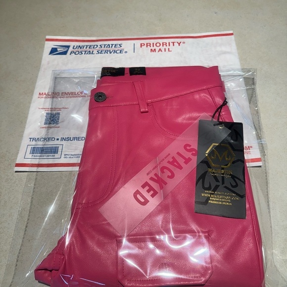 NWT Majestik Barbie Pink Stacked Denim Cargo Utility Pants Y2K Streetwear SZ 32 - Picture 16 of 17